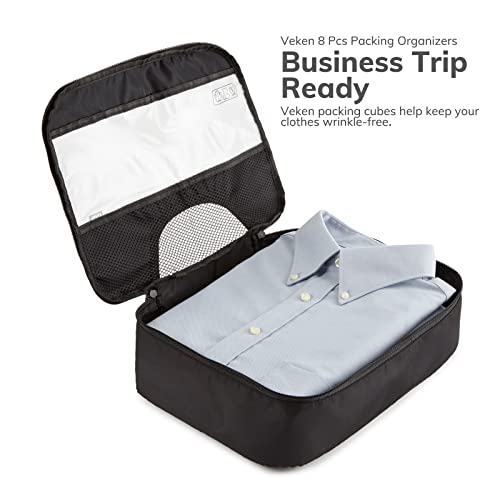 8 Set Packing Cubes for Suitcases, Travel Bag Organizers for Carry on Luggage, Veken Suitcase Organizer Bags Set for Travel Essentials Travel Accessories in 4 Sizes(Extra Large, Large, Medium, Small), Black