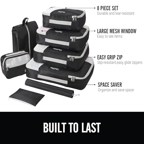 8-Piece Packing Cubes Set for Travel, Various Sizes (Black)