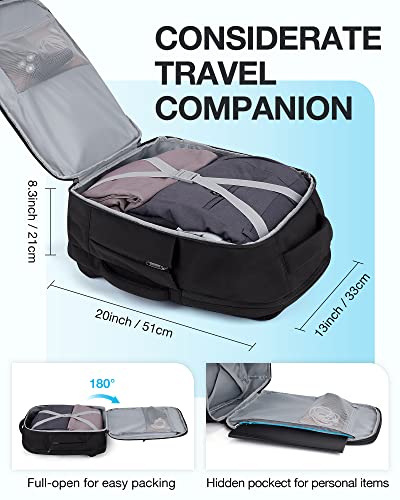 BAGSMART Travel Backpack for Men, Carry On Backpack Flight Approved for Weekend Trip, Women/Mens 17.3 inch Laptop Backpack for Work Travel Commuter with Water-resistant, Black