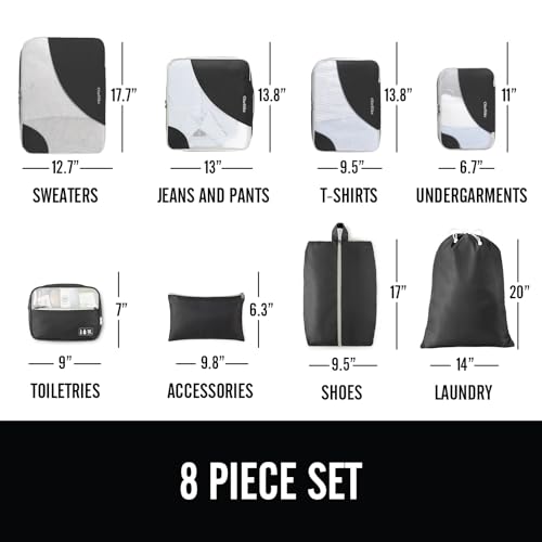 8-Piece Packing Cubes Set for Travel, Various Sizes (Black)