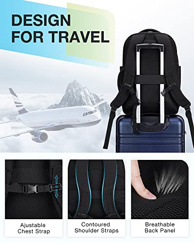BAGSMART Travel Backpack for Men, Carry On Backpack Flight Approved for Weekend Trip, Women/Mens 17.3 inch Laptop Backpack for Work Travel Commuter with Water-resistant, Black