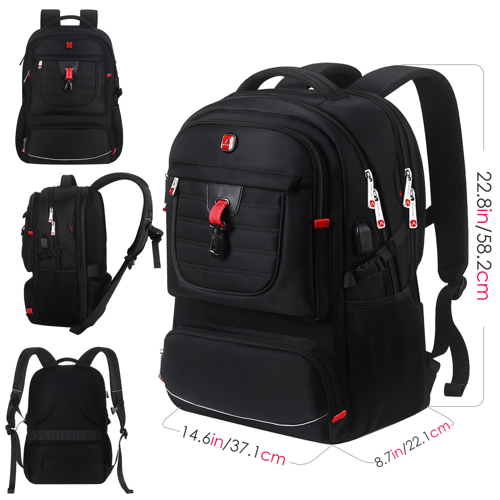 50L Extra Large Durable Travel Computer Backpack Waterproof 17" Laptop Bag Black