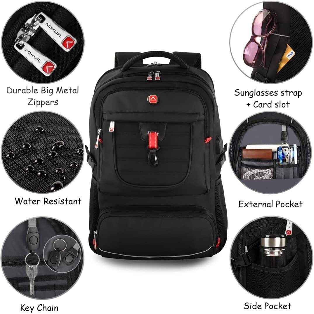 50L Extra Large Durable Travel Computer Backpack Waterproof 17" Laptop Bag Black