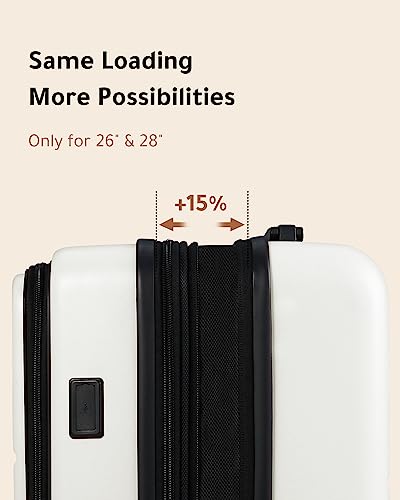LUGGEX White 26" Expandable Spinner Suitcase, Front Opening