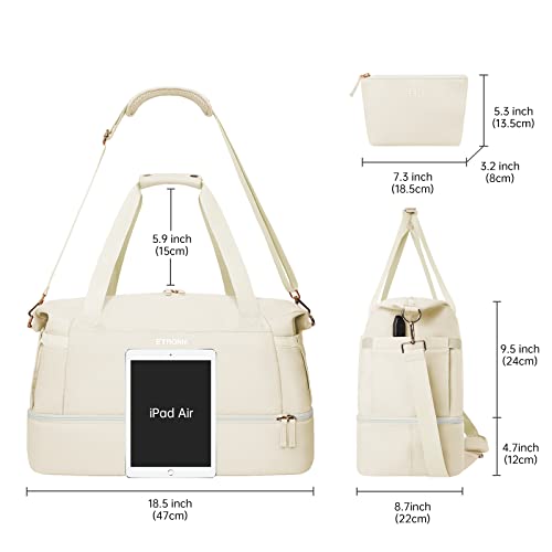 Gym Bag for Women, Sports Travel Duffel Bag with USB Charging Port, Weekender Overnight Bag with Wet Pocket and Shoes Compartment for Women, Travel, Gym, Yoga (Beige) Medium