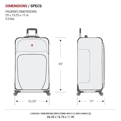 SwissGear Sion Softside Expandable Roller Luggage, Dark Grey, Checked-Medium 25-Inch