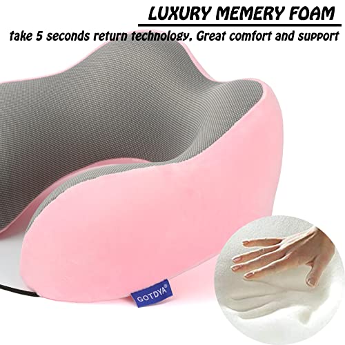GOTDYA Memory Foam Travel Pillow - Pink