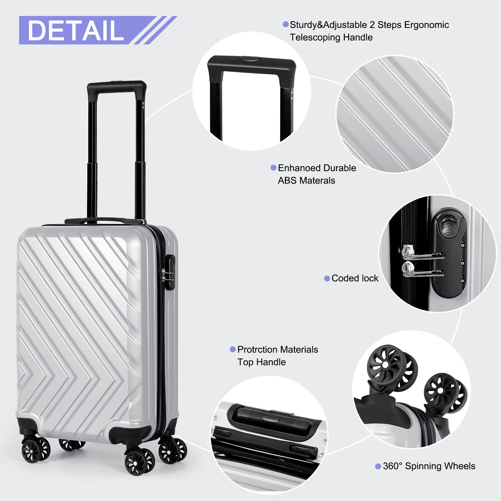 20 Inch Lightweight Carry On Suitcase, Hard Shell Luggage with Spinner Wheels
