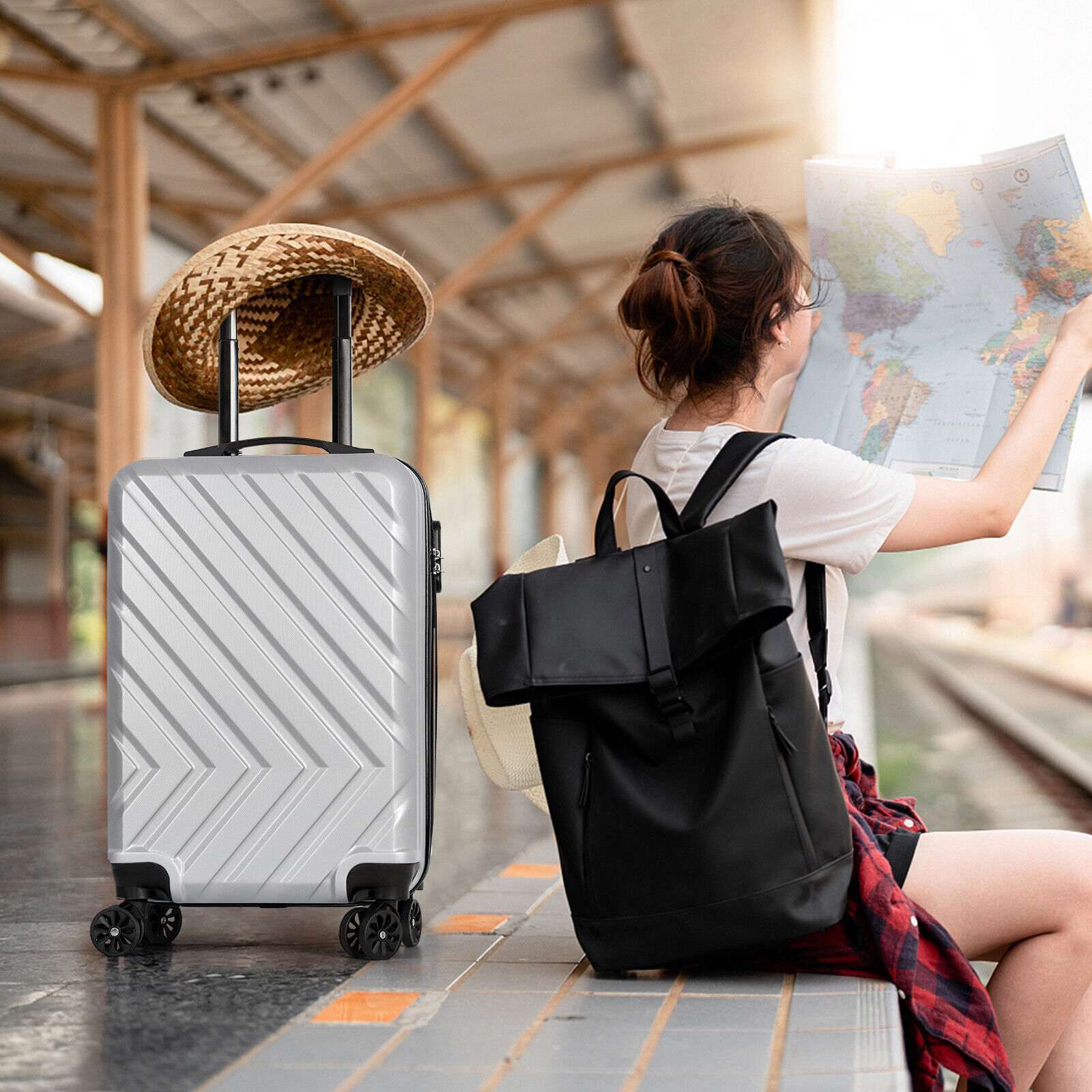 20 Inch Lightweight Carry On Suitcase, Hard Shell Luggage with Spinner Wheels