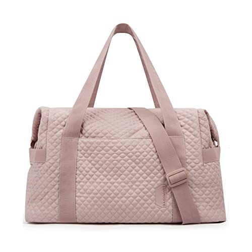 Weekender Bags for Women, BAGSMART Gym Bag with Yoga Mat, Travel Duffle Overnight Bag for Travel Essentials, Large Hospital Bag for Labor and Delivery(Pink)