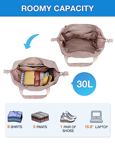 Weekender Bags for Women, BAGSMART Gym Bag with Yoga Mat, Travel Duffle Overnight Bag for Travel Essentials, Large Hospital Bag for Labor and Delivery(Pink)