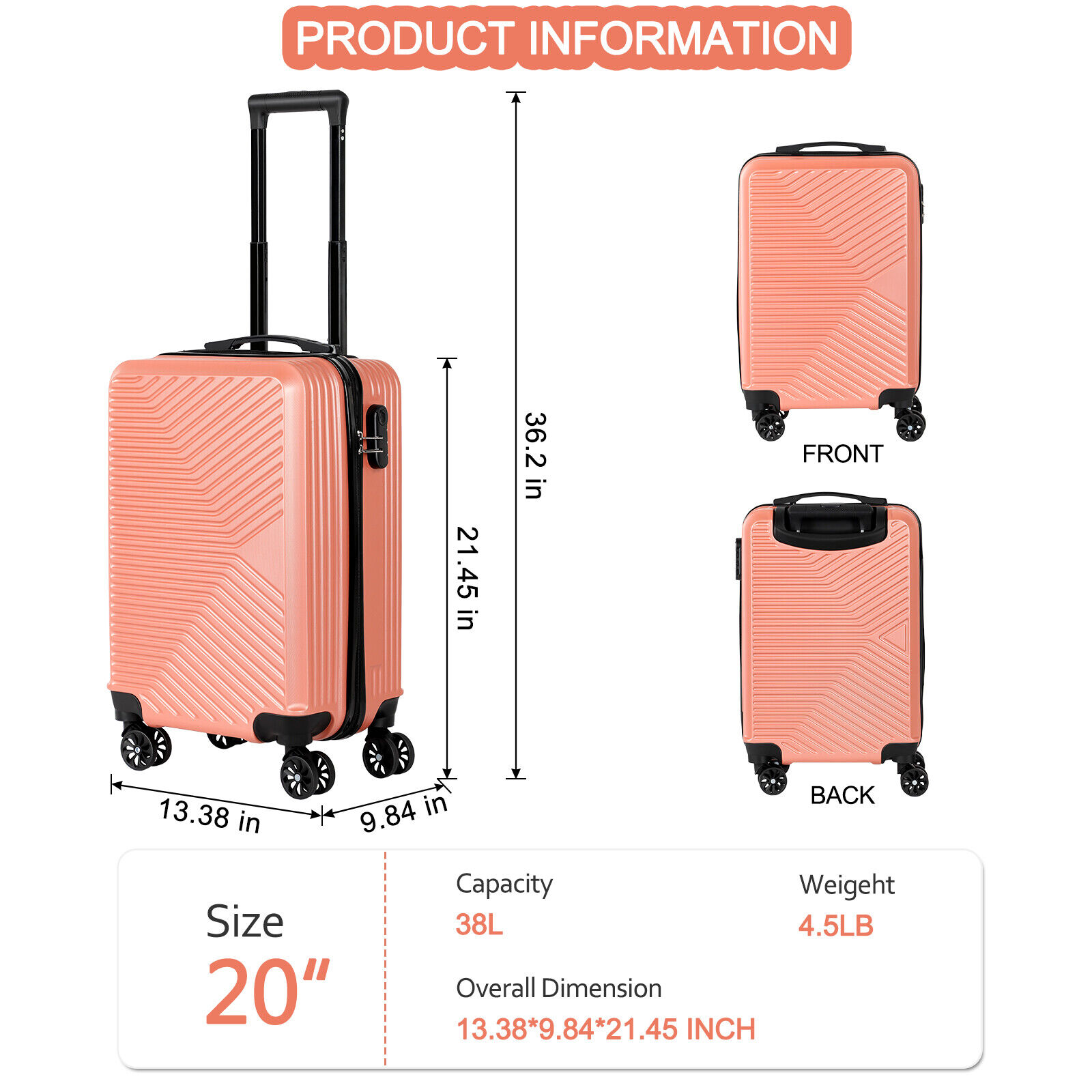 TSA Approved Carry On Hardside Suitcase with Spinner Wheels