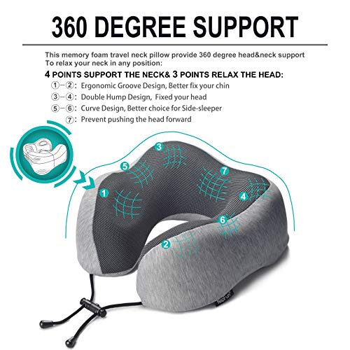 Upgraded Memory Foam Travel Neck Pillow - Light Grey
