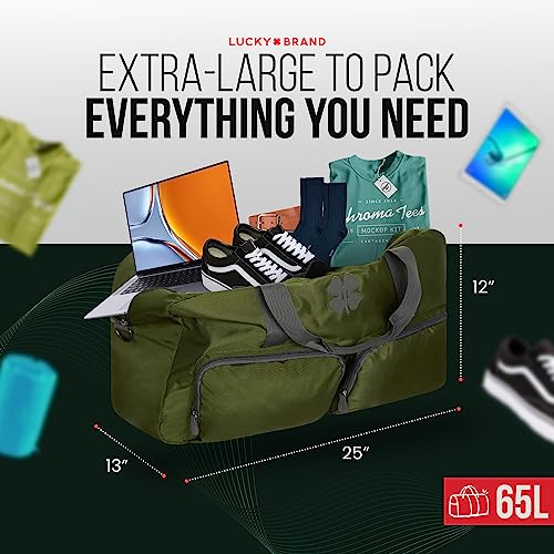 Lucky Travel Duffel Bags 65L, Gym Bag, Travel Bag & Large Duffle Bag for Men, Foldable Overnight Weekender Bags for Women & Men with Adjustable Shoulder Strap, Loden Green