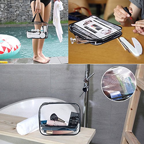APREUTY Clear Makeup Bags, TSA Approved 6 Pcs Cosmetic Makeup Bags Set Clear PVC with Zipper Handle Portable Travel Luggage Pouch Airport Airline Vacation Organization (Clear)