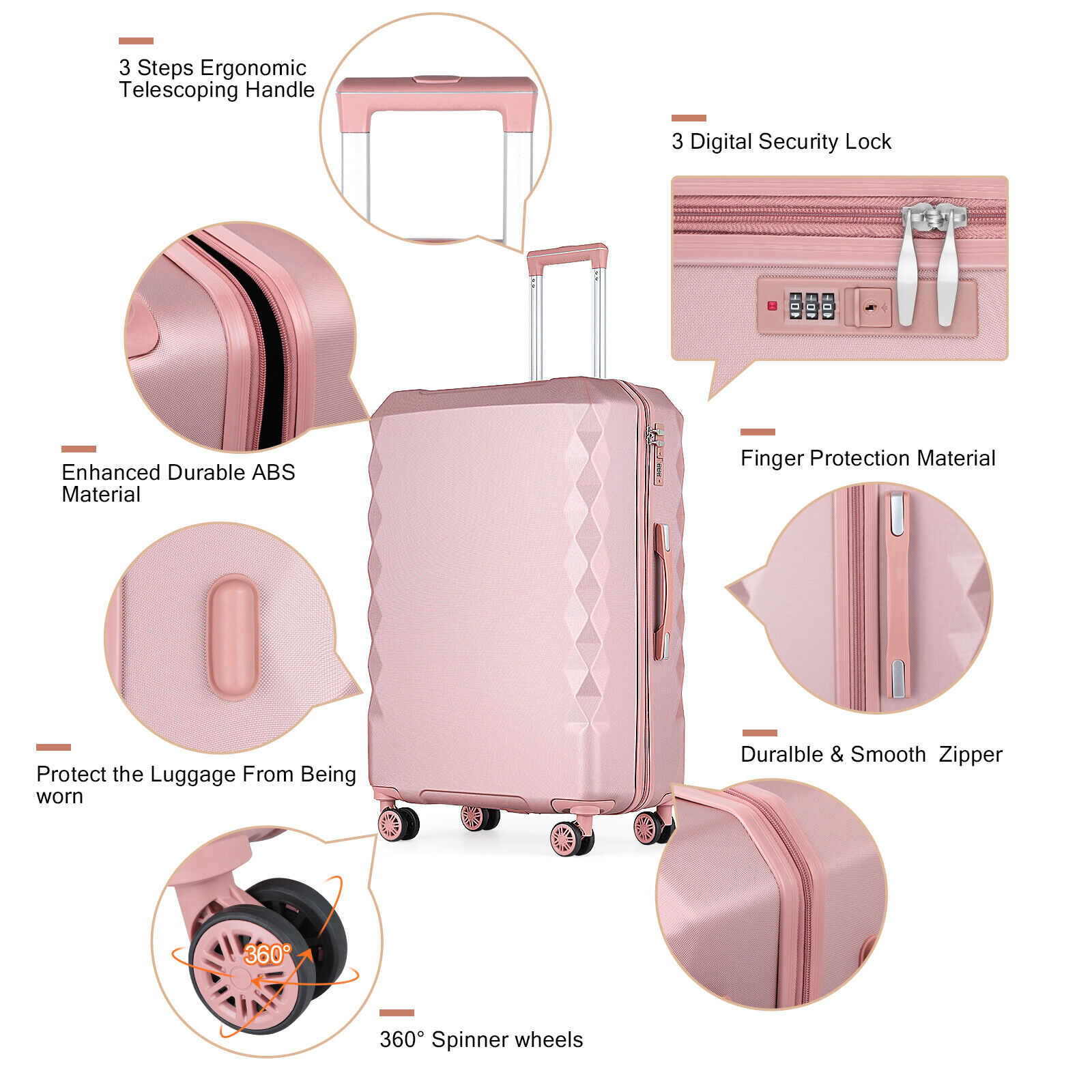 20 inch Carry-On Luggage Hard Shell Lightweight Suitcase with Spinner Wheels