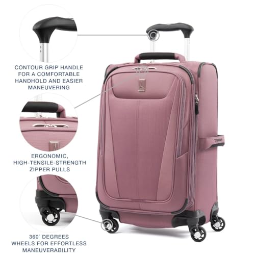 Travelpro Maxlite 5 Softside Expandable Luggage with 4 Spinner Wheels, Lightweight Suitcase, Men and Women, Dusty Rose Pink, Carry-On 21-Inch