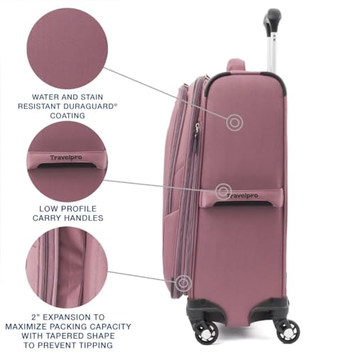 Travelpro Maxlite 5 Softside Expandable Luggage with 4 Spinner Wheels, Lightweight Suitcase, Men and Women, Dusty Rose Pink, Carry-On 21-Inch