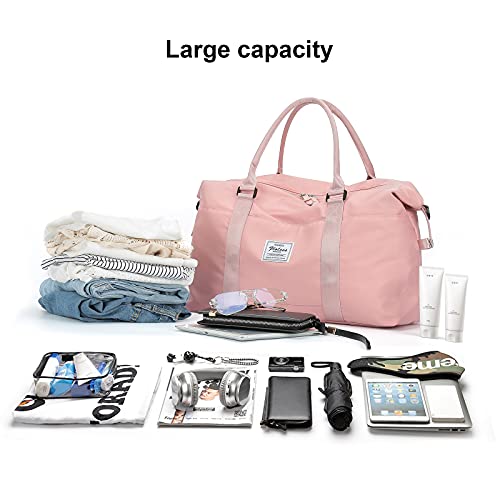 HYC00 Travel Duffel Bag, Sports Tote Gym Bag, Shoulder Weekender Overnight Bag for Women,Pink
