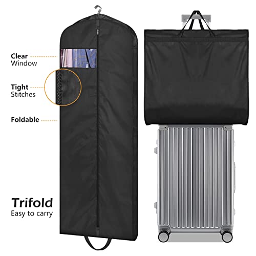 MISSLO 65" Long Garment Bags for Travel Dress Bags Wedding Dress Cover Waterproof Clothing Bags Storage Traveling Clothes Protector for Closet Wardrobe Bags 2 Packs for Gowns, Tuxedos, Coats, Black