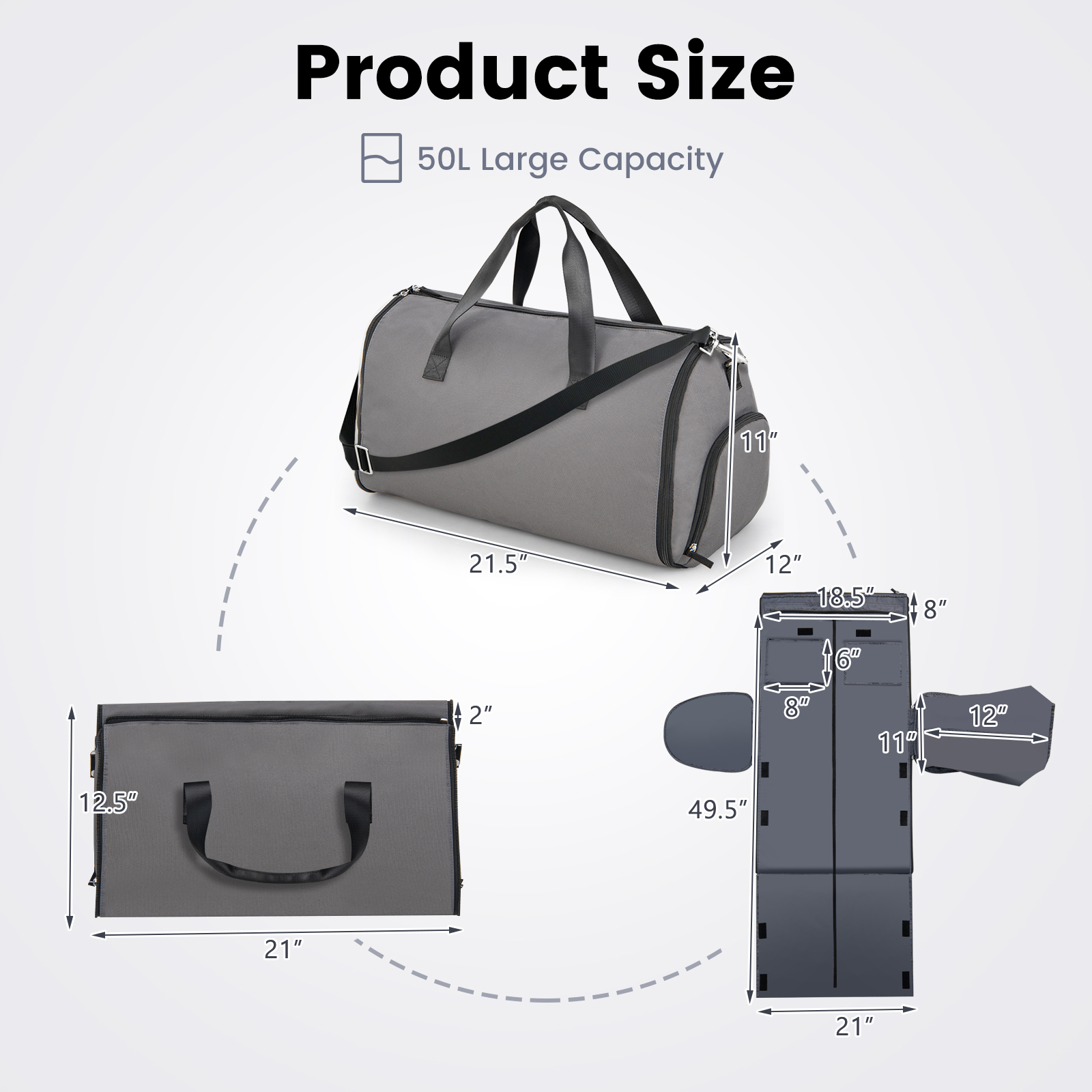 2-in-1 Hanging Duffel Suit Bag with Shoe Compartment
