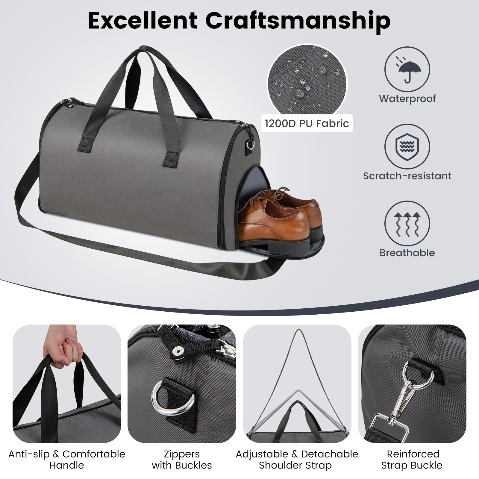 2-in-1 Hanging Duffel Suit Bag with Shoe Compartment