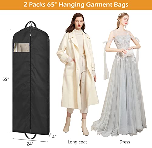 MISSLO 65" Long Garment Bags for Travel Dress Bags Wedding Dress Cover Waterproof Clothing Bags Storage Traveling Clothes Protector for Closet Wardrobe Bags 2 Packs for Gowns, Tuxedos, Coats, Black