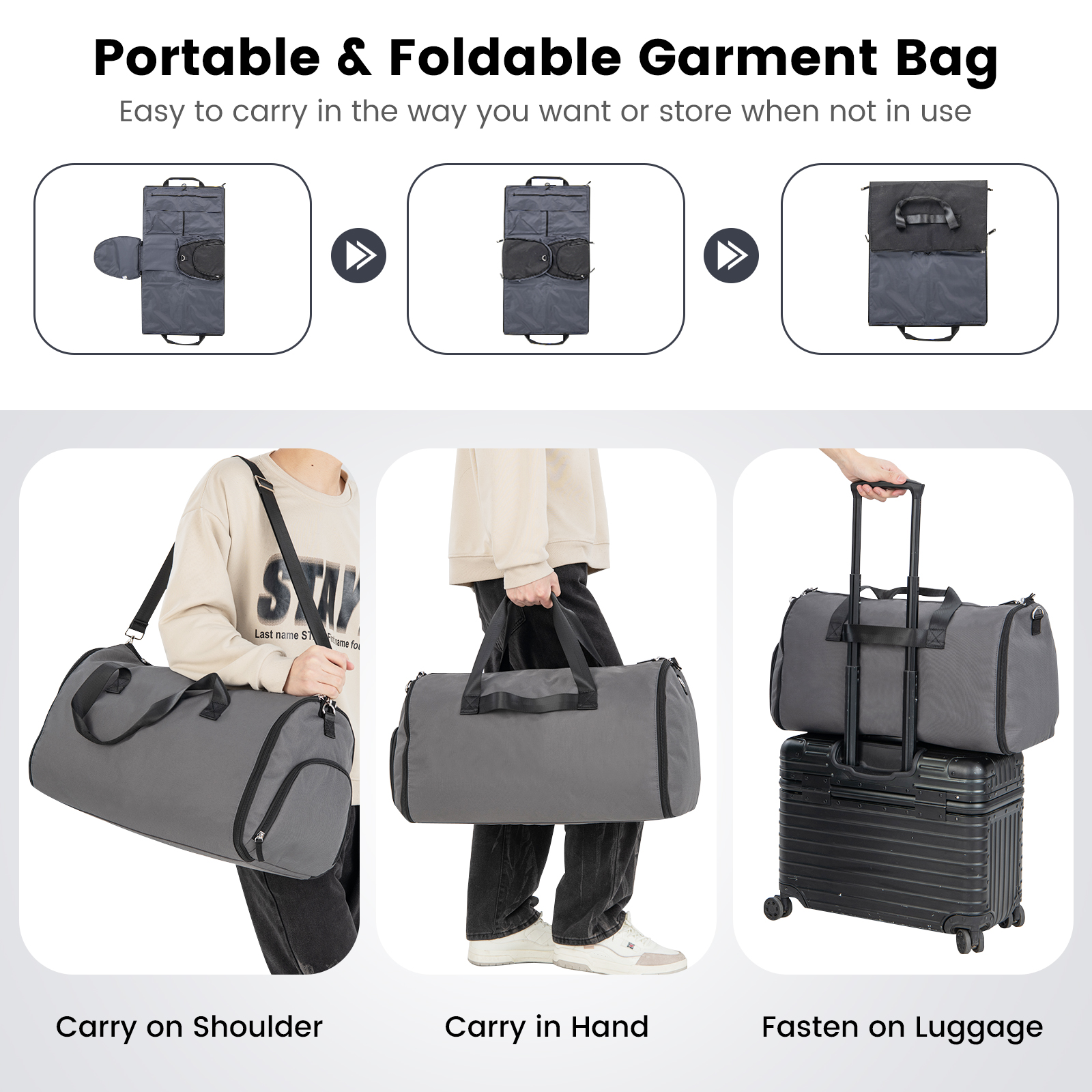 2-in-1 Hanging Duffel Suit Bag with Shoe Compartment