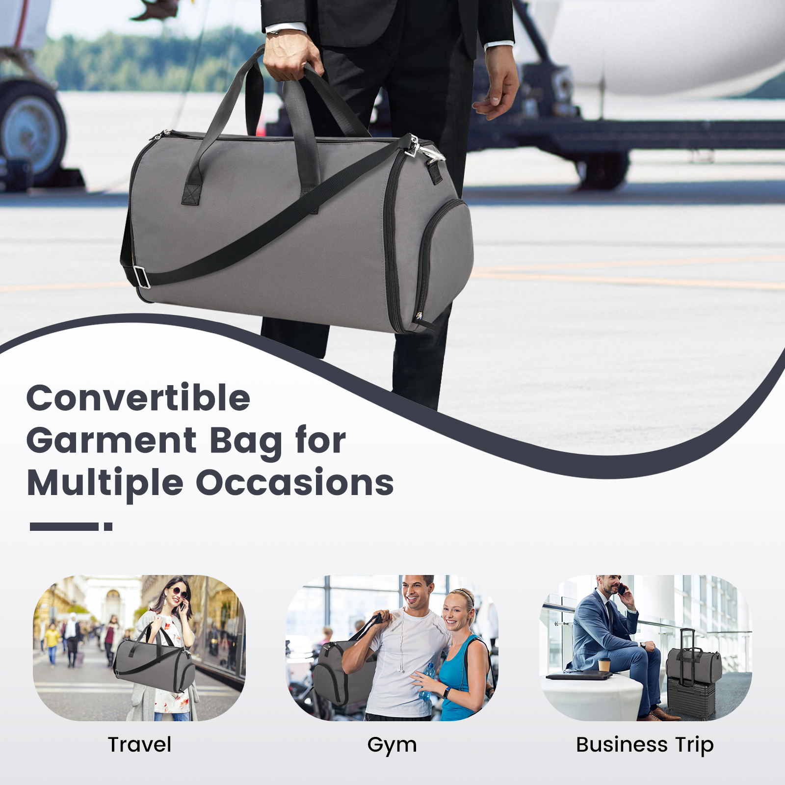 2-in-1 Hanging Duffel Suit Bag with Shoe Compartment