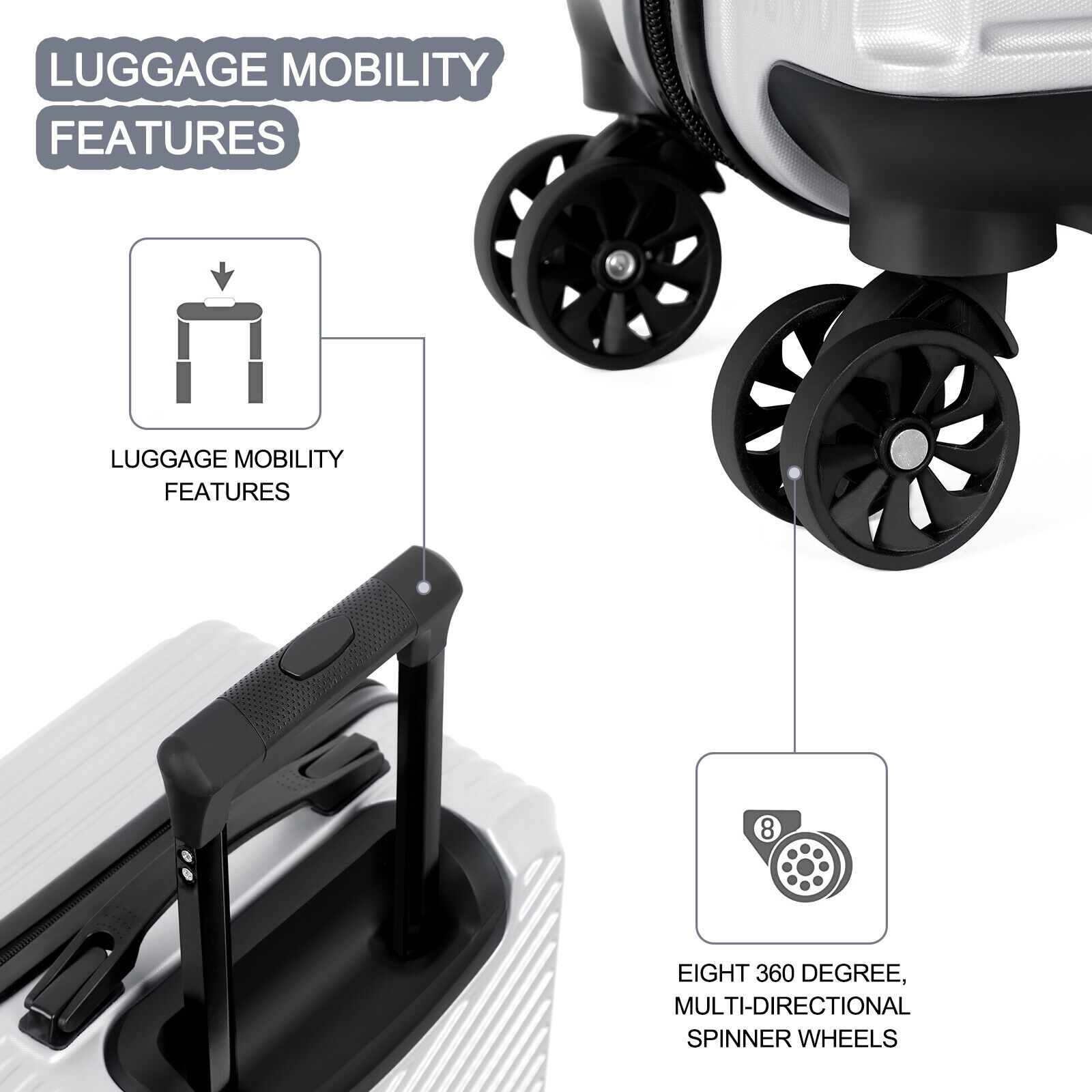 20 Inch Carry On Luggage Airline Approved Hard Shell Travel Suitcase with Wheels