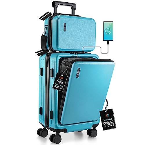 TravelArim 20 Inch Carry On Luggage 22x14x9 Airline Approved, Carry On Suitcase with Wheels, Hard-shell Carry-on Luggage, Teal Small Suitcase, Hardside Luggage Carry On with Cosmetic Carry On Bag