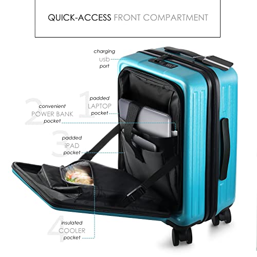 TravelArim 20 Inch Carry On Luggage 22x14x9 Airline Approved, Carry On Suitcase with Wheels, Hard-shell Carry-on Luggage, Teal Small Suitcase, Hardside Luggage Carry On with Cosmetic Carry On Bag