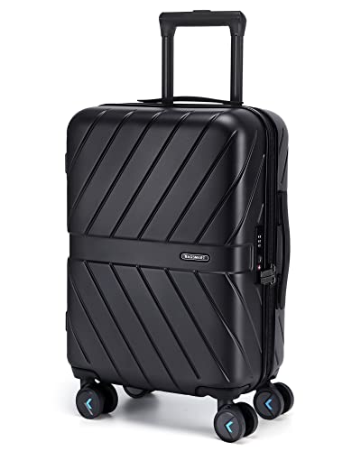 BAGSMART Carry On Luggage Airline Approved, 1OO% PC Lightweight Carry On Hardside Suitcase, 20 Inch Hard Shell Luggage with Spinner Wheels, Waterproof Rolling Suitcase for Men and Women, Black