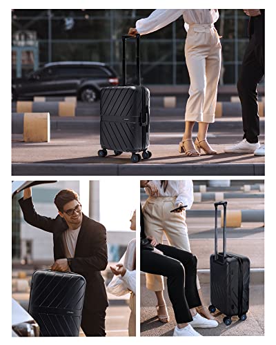 BAGSMART Carry On Luggage Airline Approved, 1OO% PC Lightweight Carry On Hardside Suitcase, 20 Inch Hard Shell Luggage with Spinner Wheels, Waterproof Rolling Suitcase for Men and Women, Black