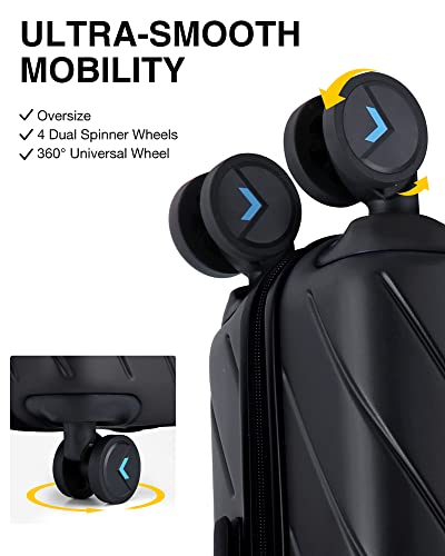 BAGSMART Carry On Luggage Airline Approved, 1OO% PC Lightweight Carry On Hardside Suitcase, 20 Inch Hard Shell Luggage with Spinner Wheels, Waterproof Rolling Suitcase for Men and Women, Black