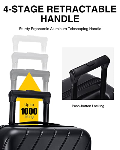 BAGSMART Carry On Luggage Airline Approved, 1OO% PC Lightweight Carry On Hardside Suitcase, 20 Inch Hard Shell Luggage with Spinner Wheels, Waterproof Rolling Suitcase for Men and Women, Black