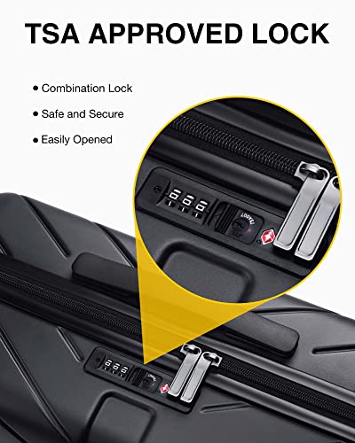 BAGSMART Carry On Luggage Airline Approved, 1OO% PC Lightweight Carry On Hardside Suitcase, 20 Inch Hard Shell Luggage with Spinner Wheels, Waterproof Rolling Suitcase for Men and Women, Black