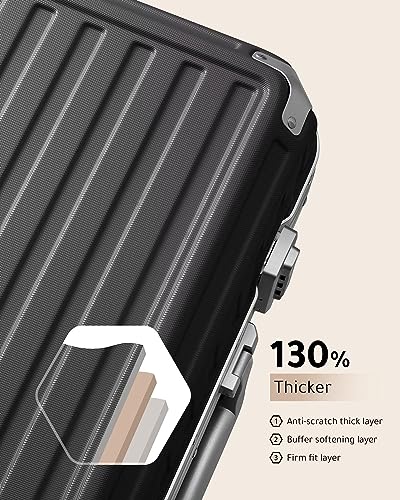 LUGGEX Carry On Luggage with Aluminum Frame, Polycarbonate Zipperless Luggage with Wheels, Black Hard Shell Suitcase 4 Metal Corner