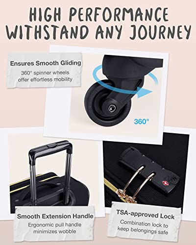 BAGSMART Carry On Luggage 20 Inch,Softside Expandable Suitcase with Spinner Wheels, Travel Luggage Airline Approved Rolling Lightweight Suitcases with Front Pocket for Women Men,Black Carry-On(Black)