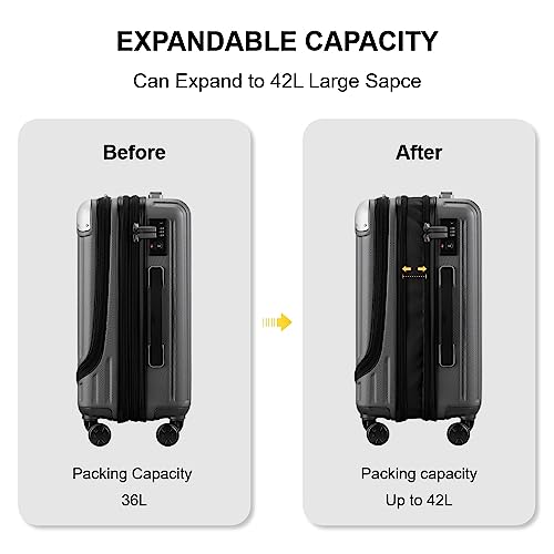 LEVEL8 Grace EXT Carry On Luggage, 20” Expandable Hardside Suitcase, ABS+PC Harshell SPinner Luggage with TSA Lock, Spinner Wheels - Grey, 20” Carry-On