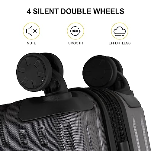 LEVEL8 Grace EXT Carry On Luggage, 20” Expandable Hardside Suitcase, ABS+PC Harshell SPinner Luggage with TSA Lock, Spinner Wheels - Grey, 20” Carry-On