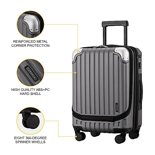 LEVEL8 Grace EXT Carry On Luggage, 20” Expandable Hardside Suitcase, ABS+PC Harshell SPinner Luggage with TSA Lock, Spinner Wheels - Grey, 20” Carry-On