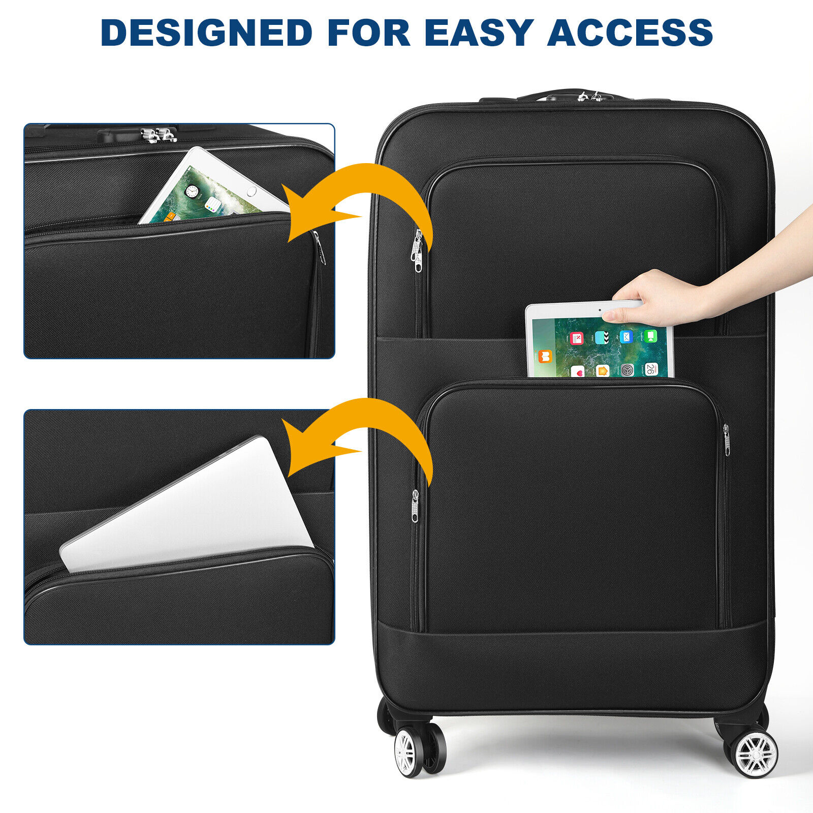 Carry On Luggage 20" Checked Softshell Lightweight Suitcase with Spinner Wheels