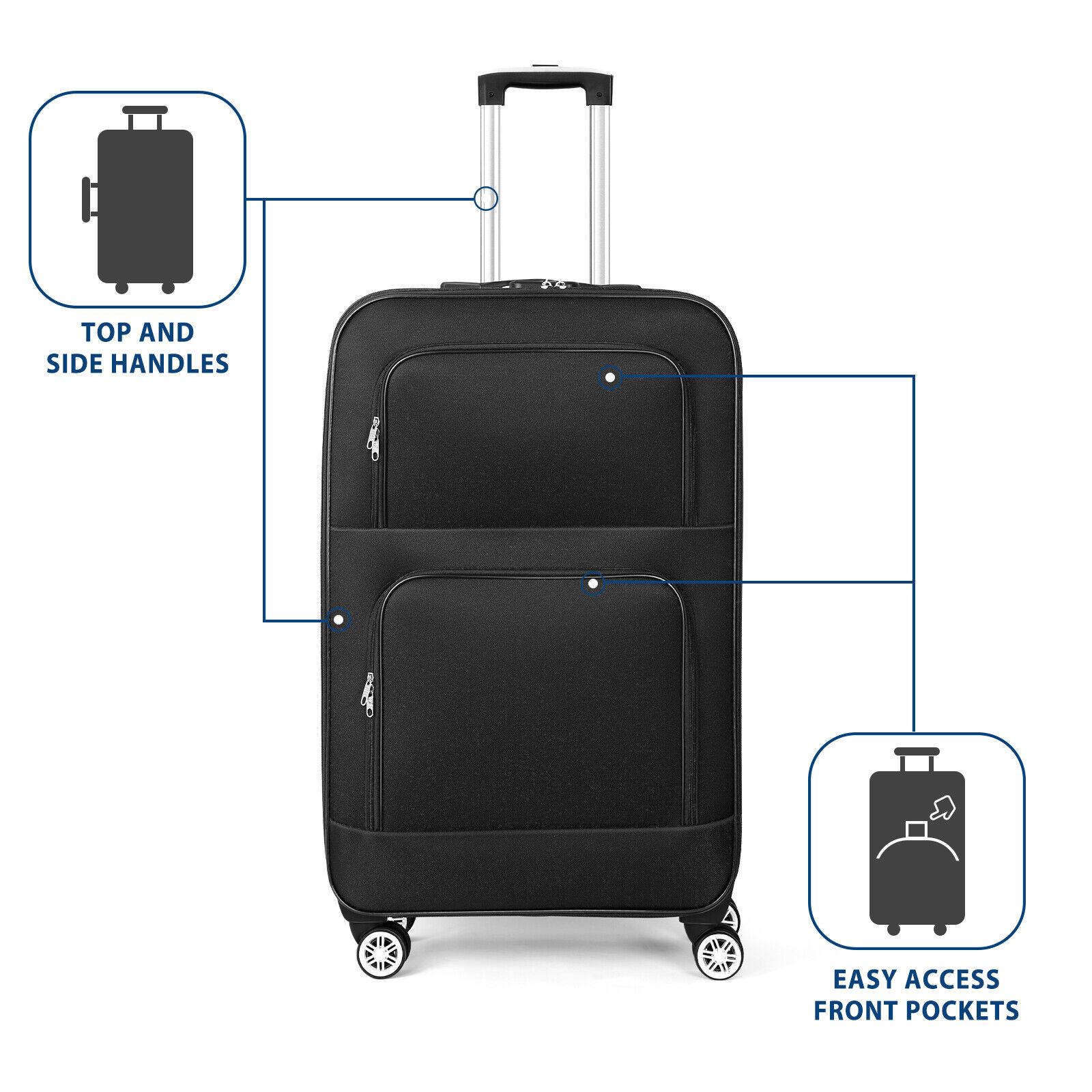 Carry On Luggage 20" Checked Softshell Lightweight Suitcase with Spinner Wheels