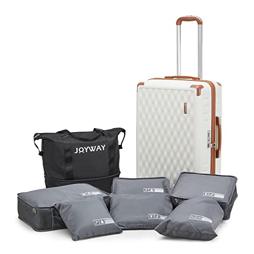 Melalenia Beige Brown ABS Hardside Luggage, Medium Size