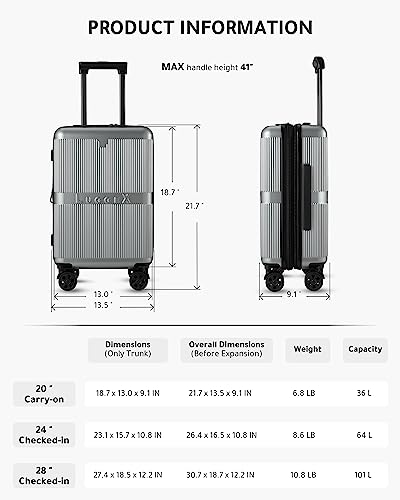Polycarbonate 28" Spinner Luggage - Expandable & Lightweight