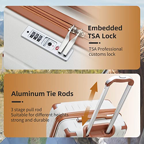 Melalenia Beige Brown ABS Hardside Luggage, Medium Size