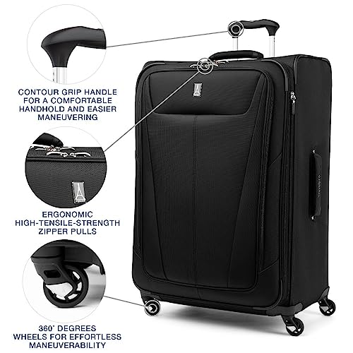 Travelpro Maxlite 5 Softside Expandable Luggage with 4 Spinner Wheels, Lightweight Suitcase, Men and Women, Black, Checked-Large 29-Inch