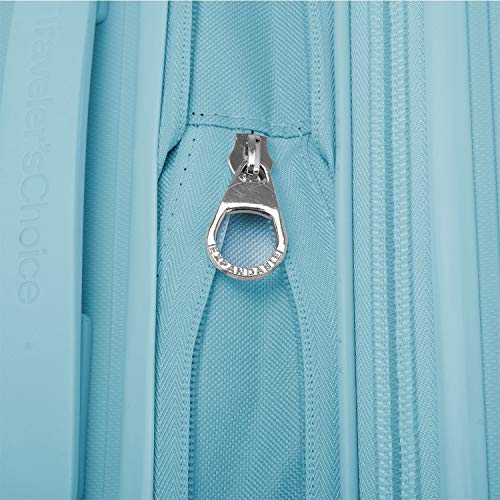 Traveler's Choice Pagosa Indestructible Hardshell Expandable Spinner Luggage, Baby Blue, Checked-Medium 26-Inch