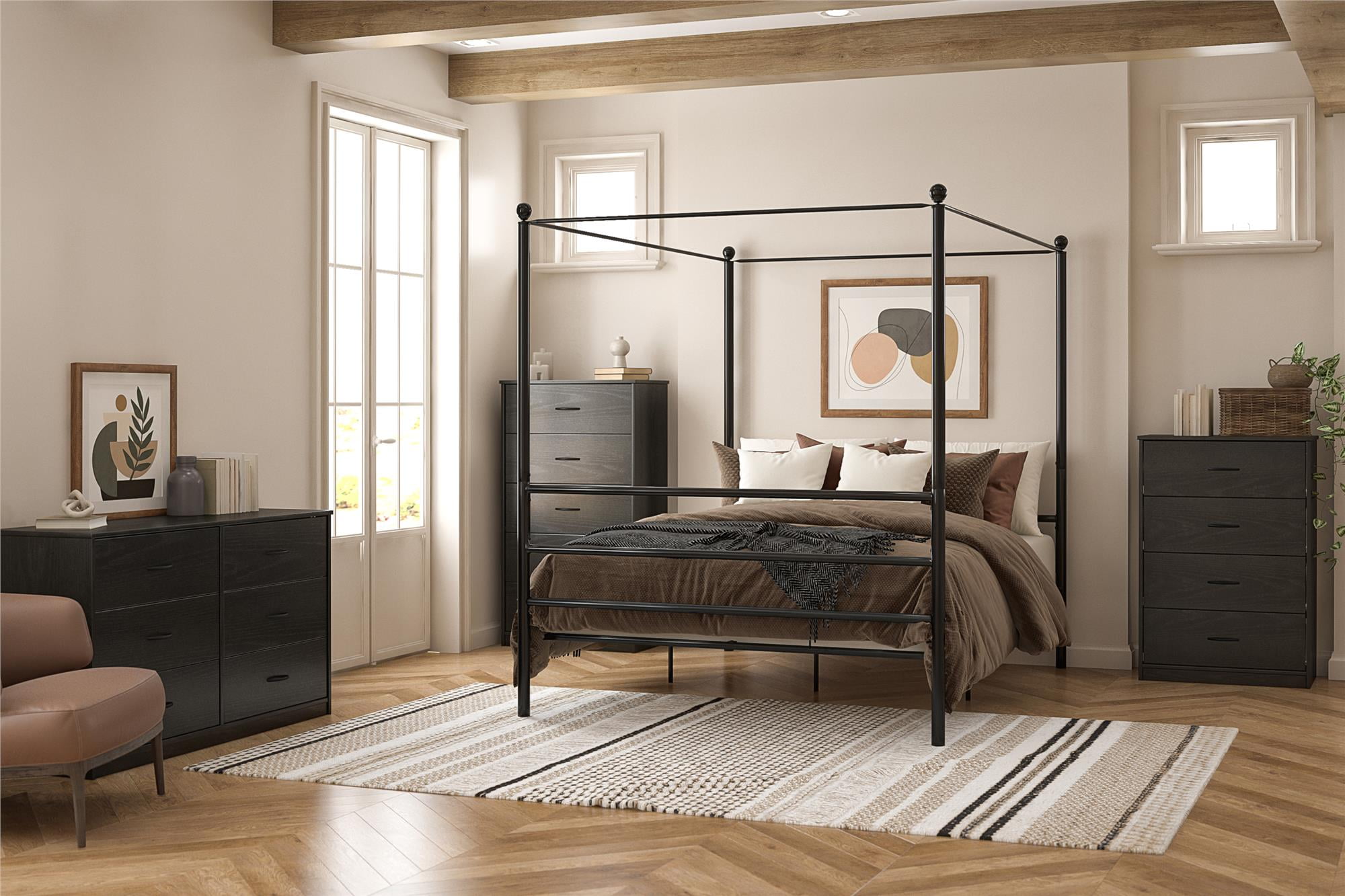 Mainstays Classic 4 Drawer Dresser, Black Oak